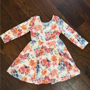 Floral Long-Sleeve Twirl Dress - Pink & Blue